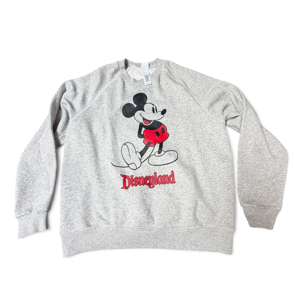 Disney Mickey Mouse Disneyland Sweatshirt Gray Large Raglan Crewneck Heritage